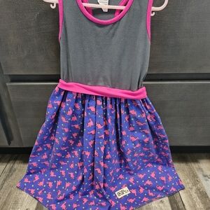 Kids Casual Grey & Pink Tank Dress with Dinosaur Print